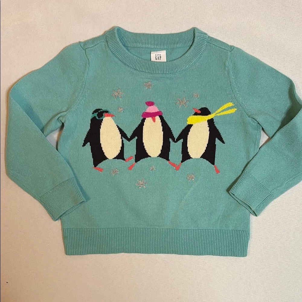 GAP Aqua Sweater with Penguin Trio